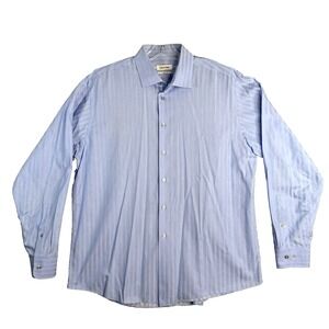 Calvin Klein Regular Fit Dress Shirt Size 17 34/35 Blue Stripe‎